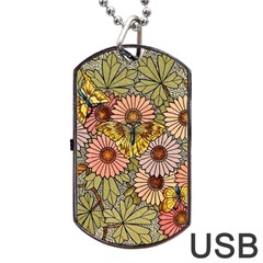 Flower And Butterfly Dog Tag Usb Flash (one Side) by vintage2030