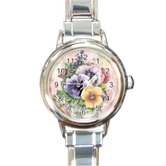 Lowers Pansy Round Italian Charm Watch by vintage2030