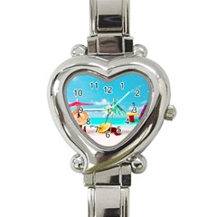 Red Chili Peppers On The Beach Heart Italian Charm Watch by FunnyCow