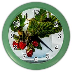 Red Raspberries In A Teacup Color Wall Clock by FunnyCow