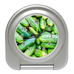 Pile Of Green Cucumbers Travel Alarm Clock by FunnyCow