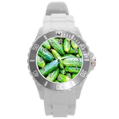 Pile Of Green Cucumbers Round Plastic Sport Watch (l) by FunnyCow