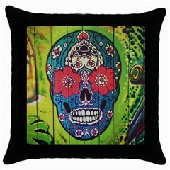 Mexican Skull Throw Pillow Case (black) by alllovelyideas