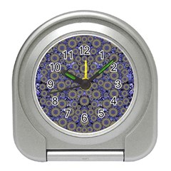 Blue Small Wonderful Floral In Mandalas Travel Alarm Clock by pepitasart