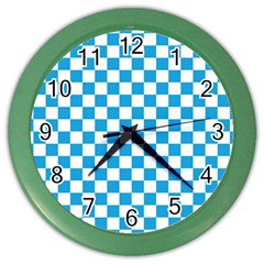 Oktoberfest Bavarian Large Blue And White Checkerboard Color Wall Clock by PodArtist