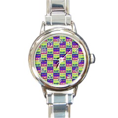 Cartoon Style Marine Life Motif Pattern Round Italian Charm Watch by dflcprints