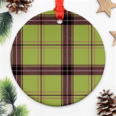 Avocado Green Plaid Round Ornament (two Sides) by snowwhitegirl