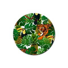 Tropical Pelican Tiger Jungle Rubber Coaster (round)  by snowwhitegirl