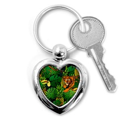 Tropical Pelican Tiger Jungle Black Key Chains (heart)  by snowwhitegirl