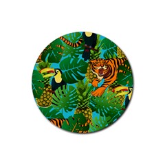 Tropical Pelican Tiger Jungle Blue Rubber Coaster (round)  by snowwhitegirl