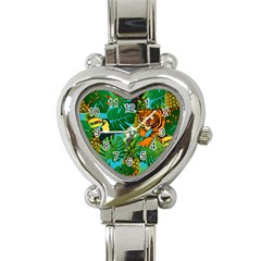 Tropical Pelican Tiger Jungle Blue Heart Italian Charm Watch by snowwhitegirl