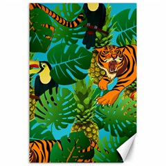 Tropical Pelican Tiger Jungle Blue Canvas 24  X 36  by snowwhitegirl