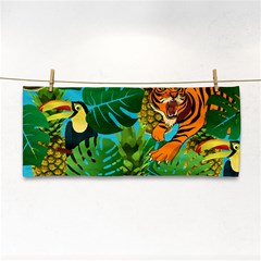 Tropical Pelican Tiger Jungle Blue Hand Towel by snowwhitegirl