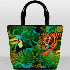 Tropical Pelican Tiger Jungle Blue Bucket Bag by snowwhitegirl