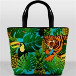 Tropical Pelican Tiger Jungle Blue Bucket Bag Back