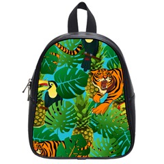 Tropical Pelican Tiger Jungle Blue School Bag (small) by snowwhitegirl