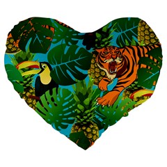 Tropical Pelican Tiger Jungle Blue Large 19  Premium Flano Heart Shape Cushions by snowwhitegirl