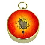 Wonderful Heart With Butterflies And Floral Elements Gold Compasses Front