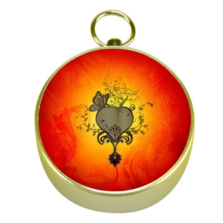 Wonderful Heart With Butterflies And Floral Elements Gold Compasses