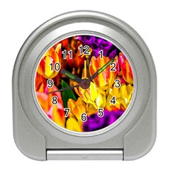 Fancy Tulip Flowers In Spring Travel Alarm Clock by FunnyCow