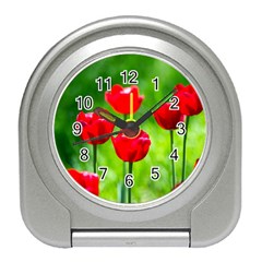 Red Tulip Flowers, Sunny Day Travel Alarm Clock by FunnyCow