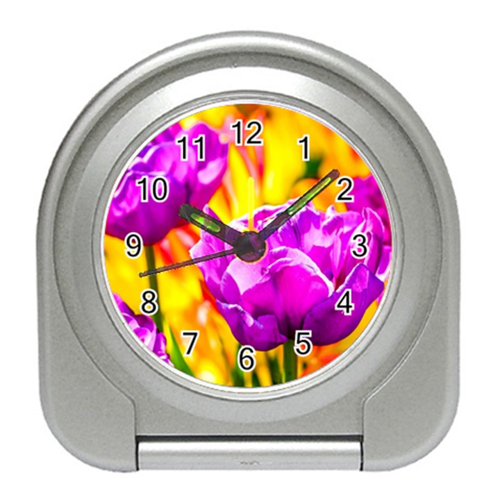 Violet Tulip Flowers Travel Alarm Clock