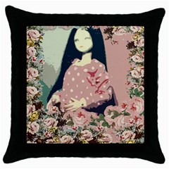 Rose Floral Doll Throw Pillow Case (black) by snowwhitegirl