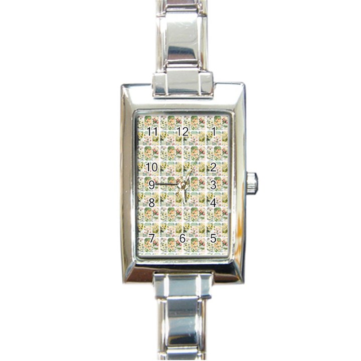 Victorian Flower Labels Rectangle Italian Charm Watch