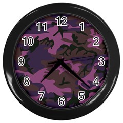 Camouflage Violet Wall Clock (black) by snowwhitegirl