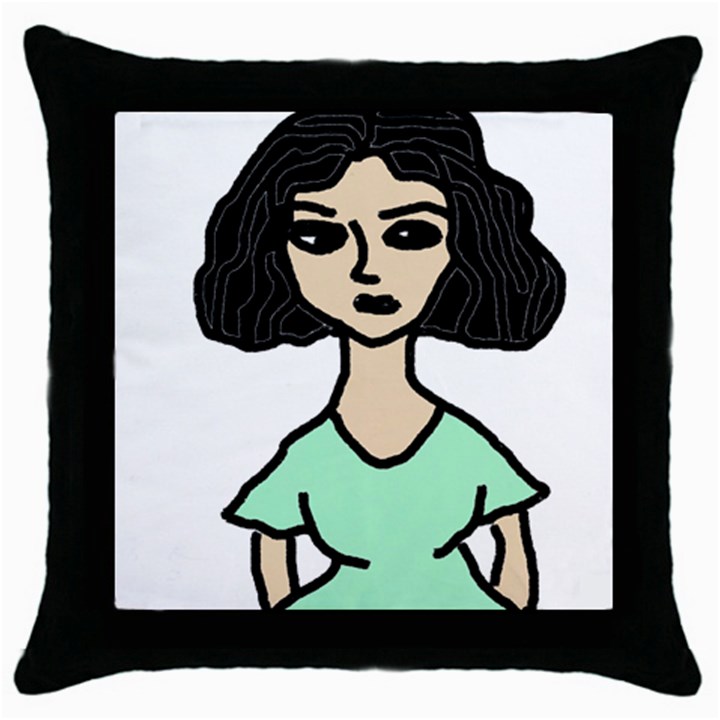 Angry Girl Throw Pillow Case (Black)