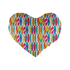 Rainbow Colored Waikiki Surfboards  Standard 16  Premium Heart Shape Cushions by PodArtist