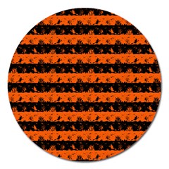 Orange And Black Spooky Halloween Nightmare Stripes Magnet 5  (round) by PodArtist