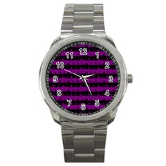 Zombie Purple And Black Halloween Nightmare Stripes  Sport Metal Watch by PodArtist