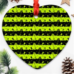 Slime Green And Black Halloween Nightmare Stripes  Heart Ornament (two Sides) by PodArtist