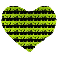 Slime Green And Black Halloween Nightmare Stripes  Large 19  Premium Heart Shape Cushions by PodArtist