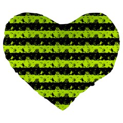 Slime Green And Black Halloween Nightmare Stripes  Large 19  Premium Flano Heart Shape Cushions by PodArtist