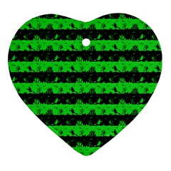 Monster Green And Black Halloween Nightmare Stripes  Ornament (heart) by PodArtist