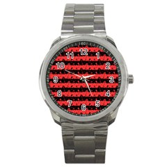 Donated Kidney Pink And Black Halloween Nightmare Stripes  Sport Metal Watch by PodArtist