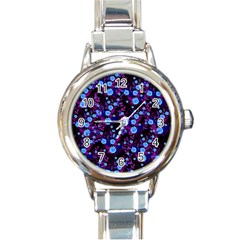 Purple Blue  Roses Round Italian Charm Watch by snowwhitegirl