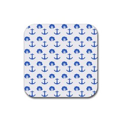 Vintage Face Anchor Blue Rubber Coaster (square)  by snowwhitegirl