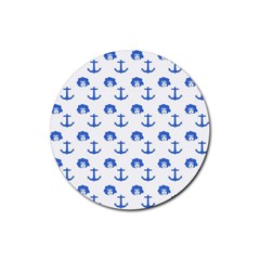 Vintage Face Anchor Blue Rubber Round Coaster (4 Pack)  by snowwhitegirl