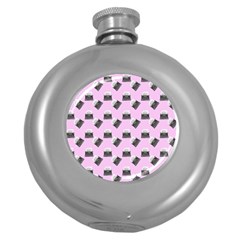 Retro Typewriter Pink Pattern Round Hip Flask (5 Oz) by snowwhitegirl