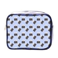 Retro Typewriter Blue Pattern Mini Toiletries Bag (one Side) by snowwhitegirl