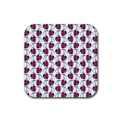 Flamingo Leaf Patttern Blue Rubber Coaster (square)  by snowwhitegirl