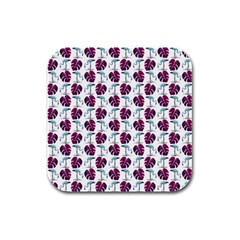 Flamingo Leaf Patttern Blue Rubber Square Coaster (4 Pack)  by snowwhitegirl