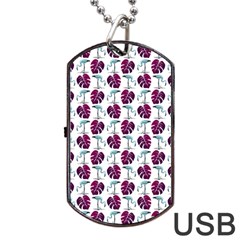 Flamingo Leaf Patttern Blue Dog Tag Usb Flash (one Side) by snowwhitegirl