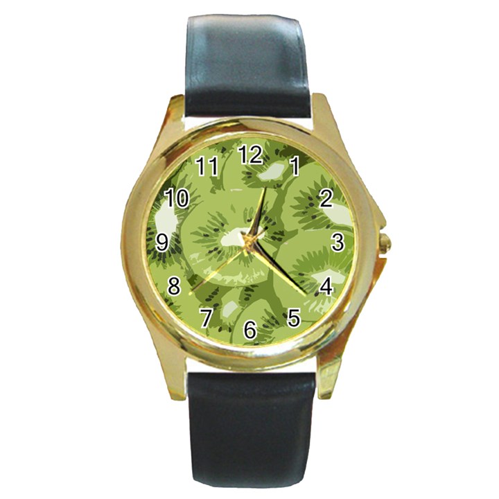 Kiwis Round Gold Metal Watch