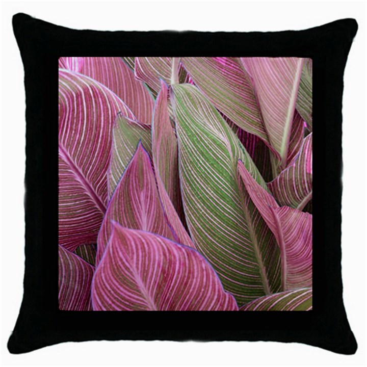 Pink Leaves Throw Pillow Case (Black)