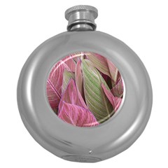 Pink Leaves Round Hip Flask (5 Oz) by snowwhitegirl