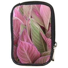 Pink Leaves Compact Camera Leather Case by snowwhitegirl